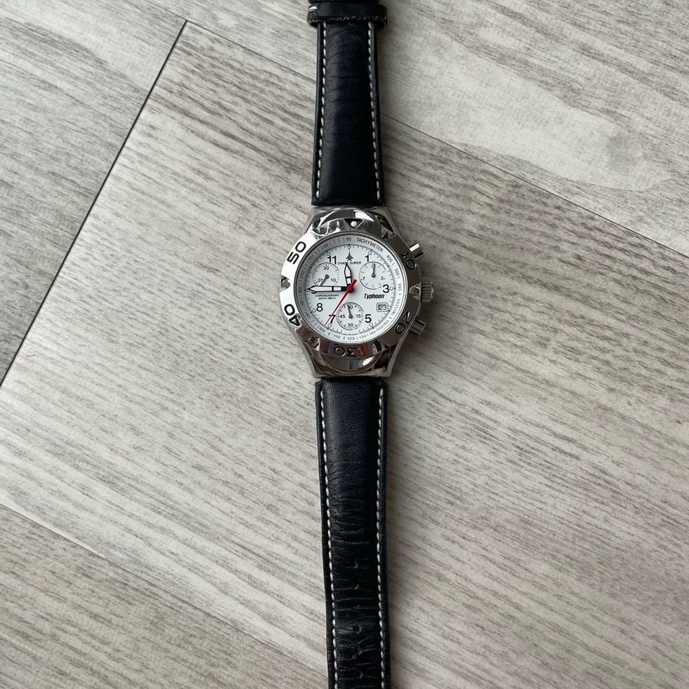 Chase-Durer Men's Chronograph Watch with Black Leather Strap and White Dial
